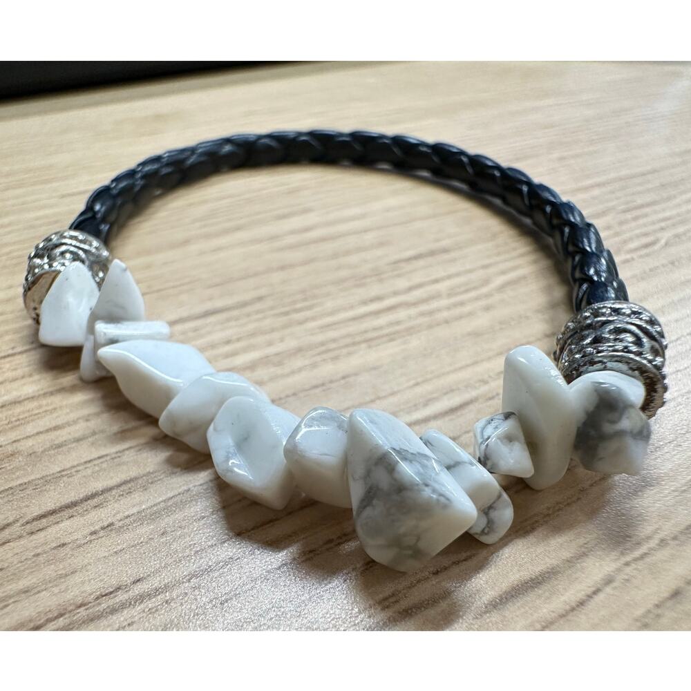 Braided Leather and Stone Bracelet